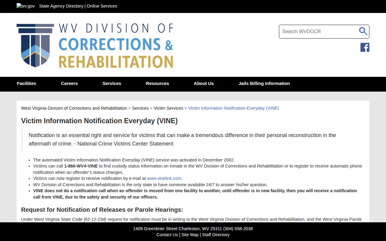 West Virginia VINE release notification instructions for Morgan County